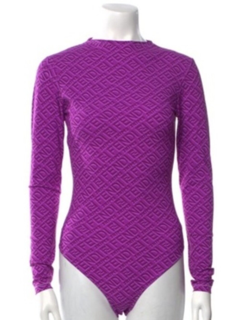 Fendi Skims Purple Embossed Logo Long-Sleeve Bodysuit